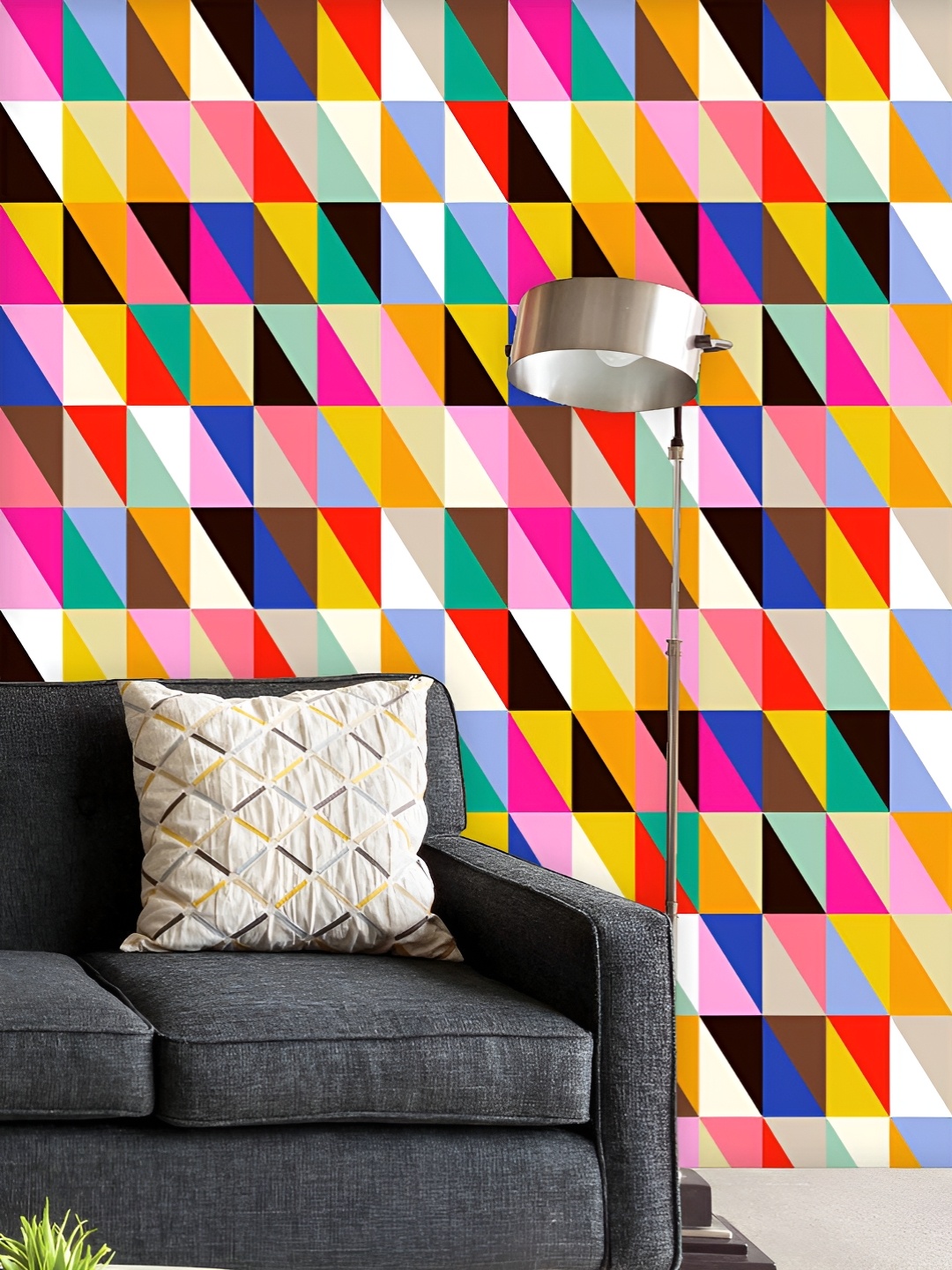 

ArtzFolio Printed UV-Resistant Anti-Bacterial Retro Triangle Peel & Stick Wallpaper, Multi