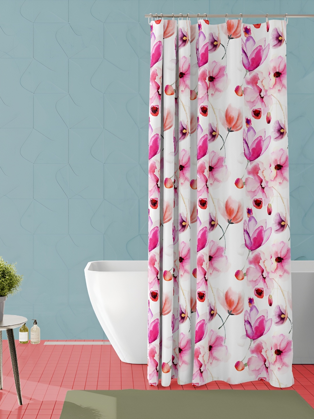 

ArtzFolio White & Pink Floral Printed Waterproof Shower Curtain