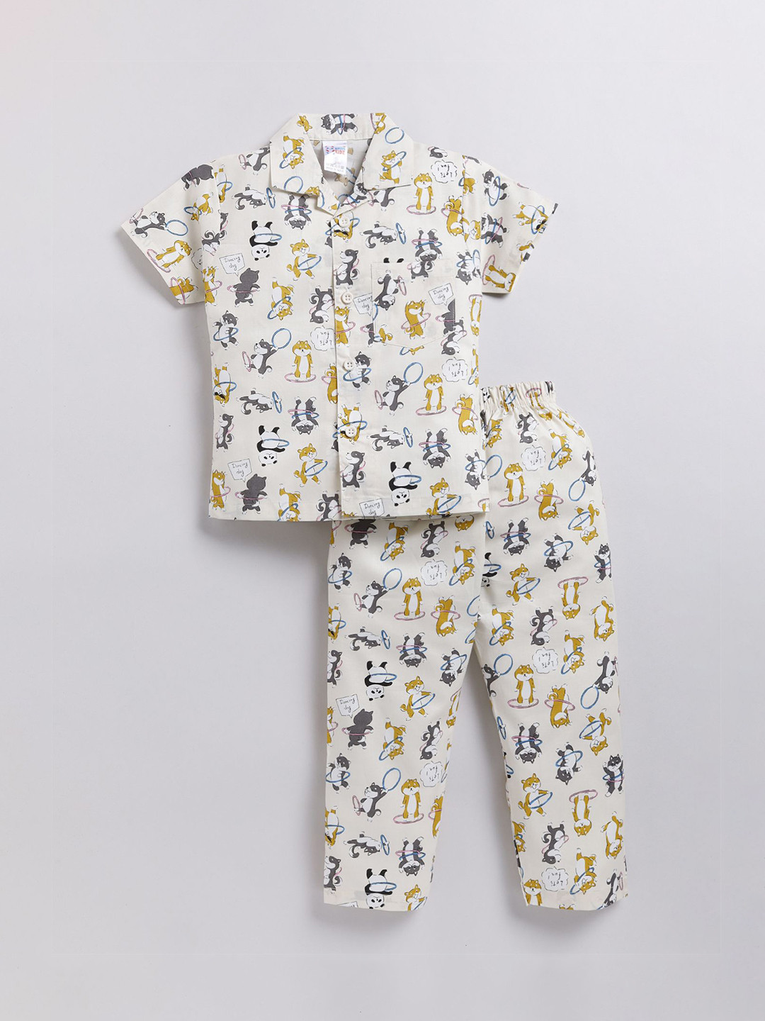 

NAUTI KIDZ Boys Printed Pure Cotton Night suit, Off white