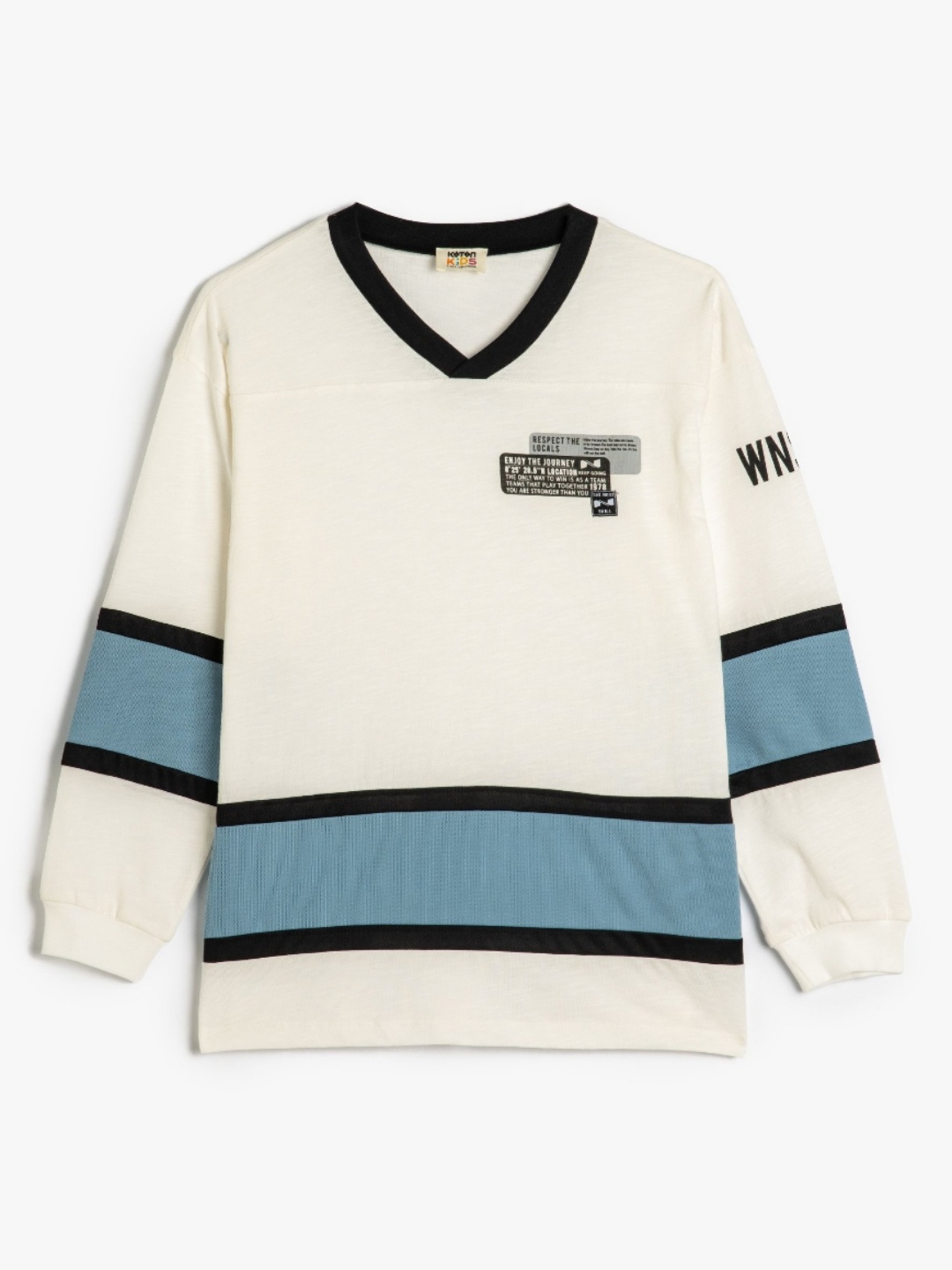 

Koton Boys Striped V-Neck Cotton T-shirt, Off white