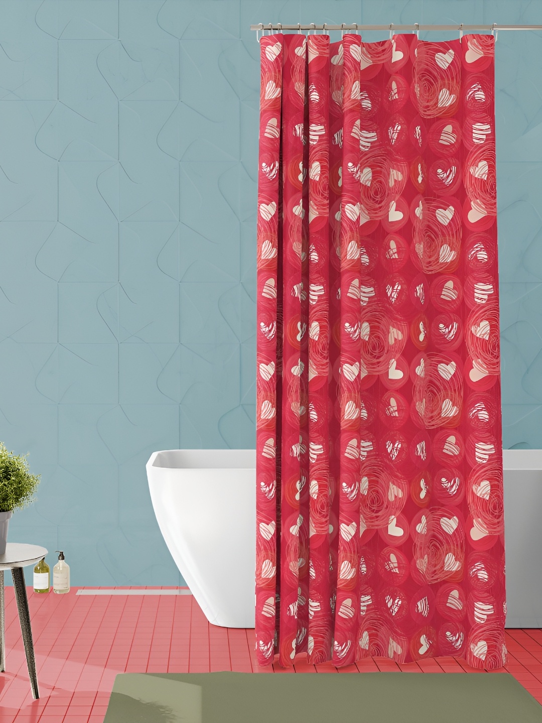 

ArtzFolio Pink & Off-White Printed Shower Curtain, Red