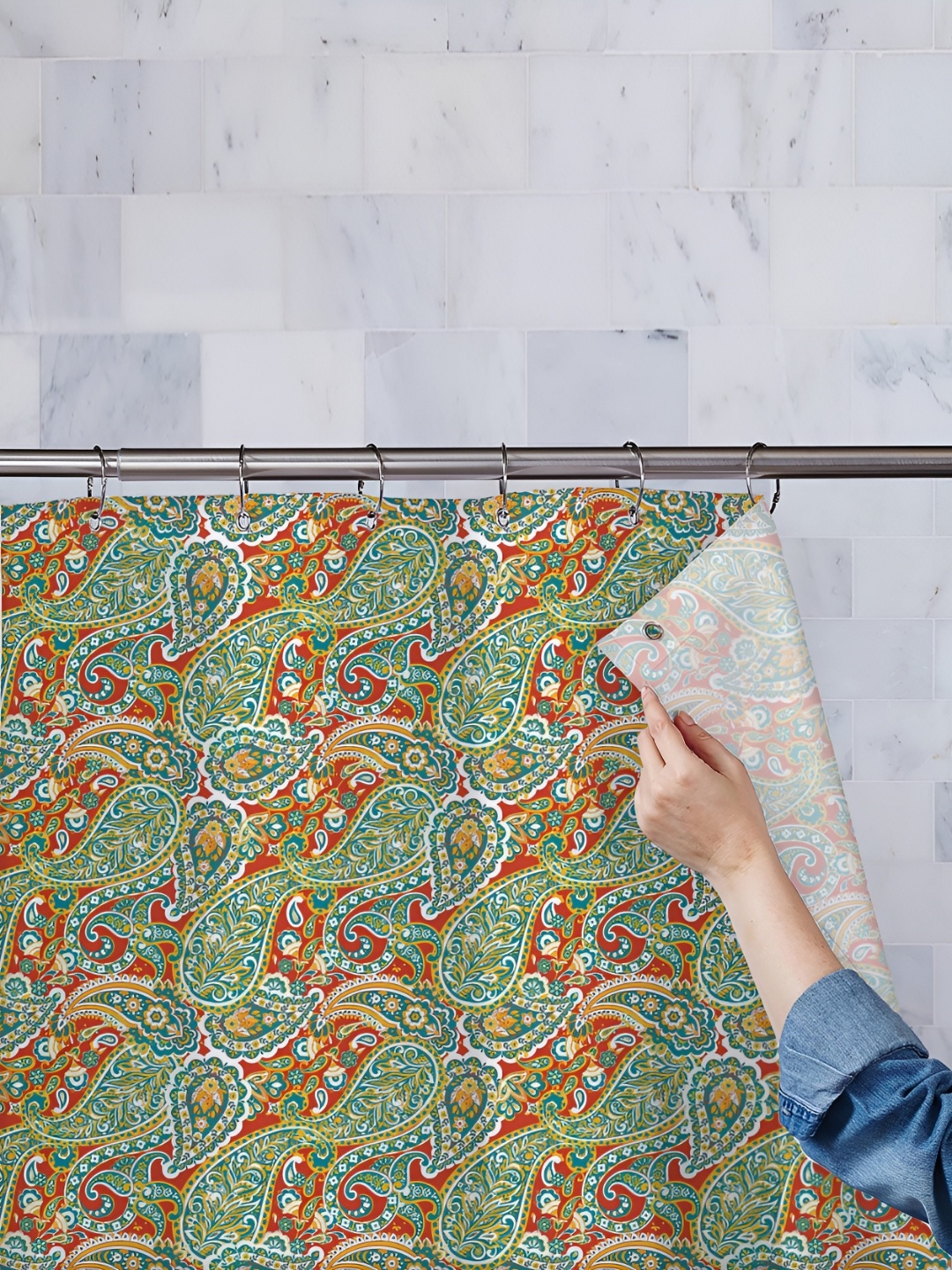 

ArtzFolio Green & Red Paisley Printed Waterproof Shower Curtains