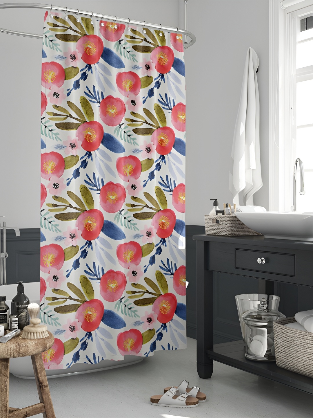 

ArtzFolio Green & White Printed Waterproof Shower Curtain