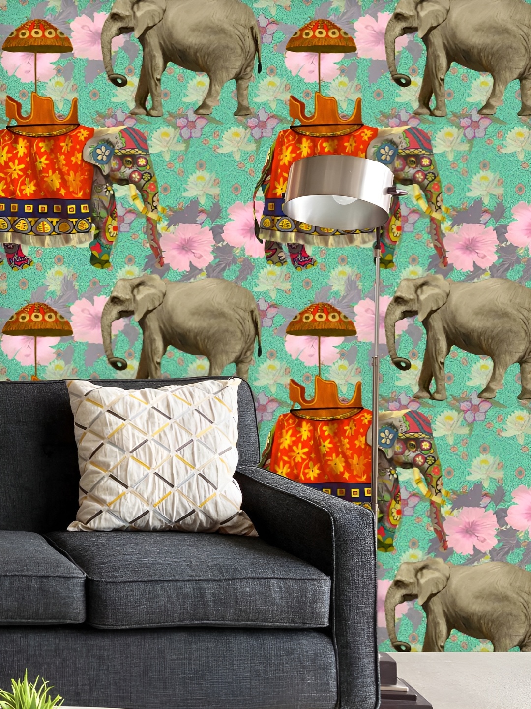 

ArtzFolio Printed UV-Resistant Anti-Bacterial Elephant Pattern Peel & Stick Wallpaper, Multi