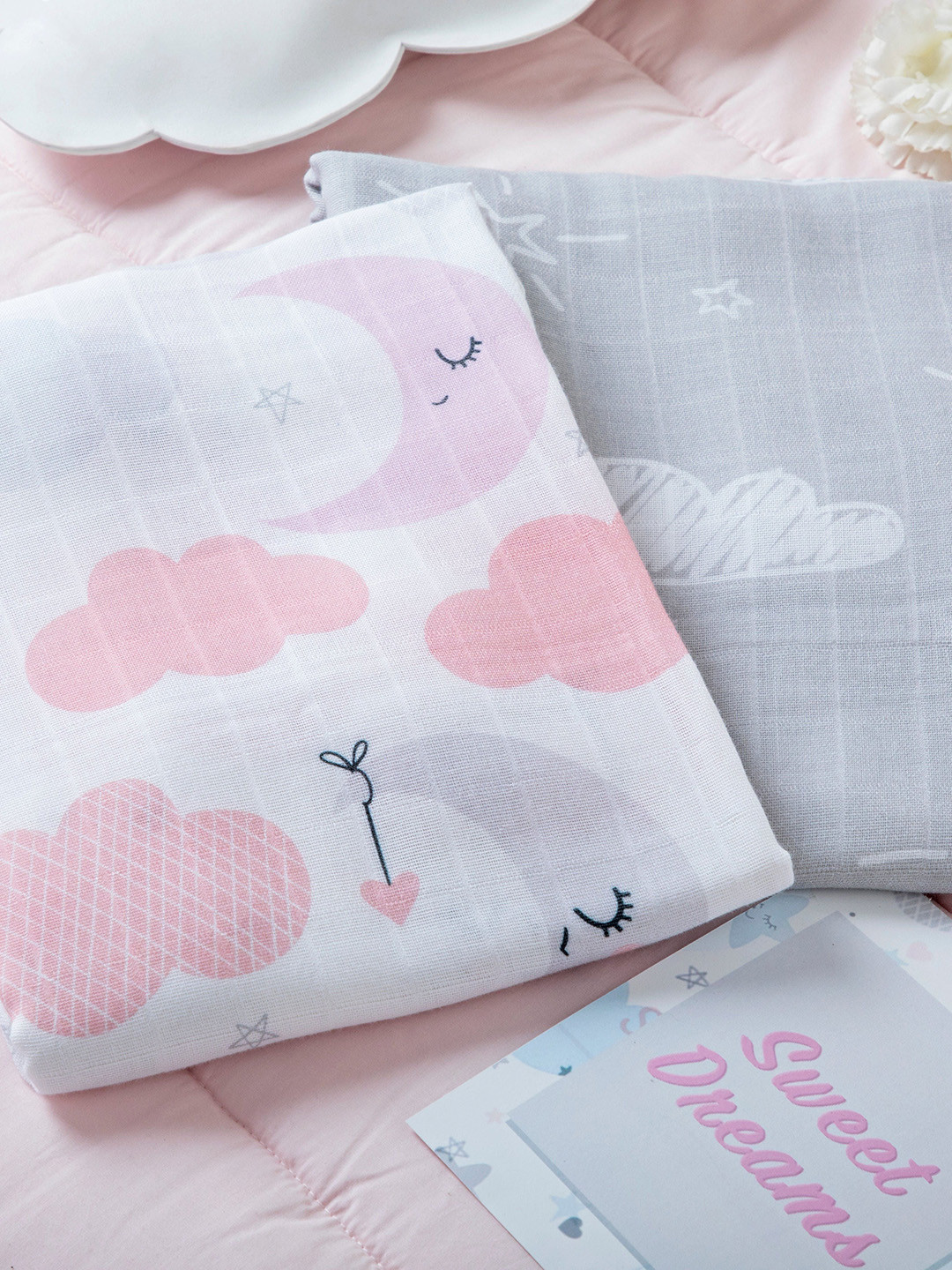 

Softsens Pack Of 2 Kids Little Dreamers Printed Cotton Swaddles, Grey