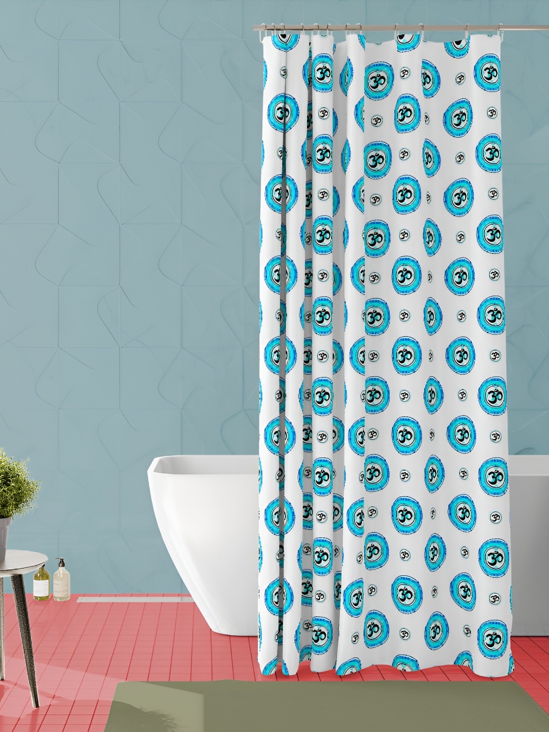 

ArtzFolio White & Blue Printed Waterproof Shower Curtain
