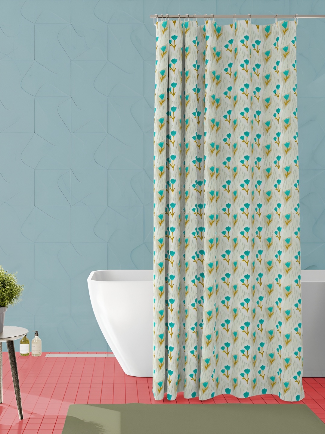 

ArtzFolio Off White & Green Printed Waterproof Shower Curtain