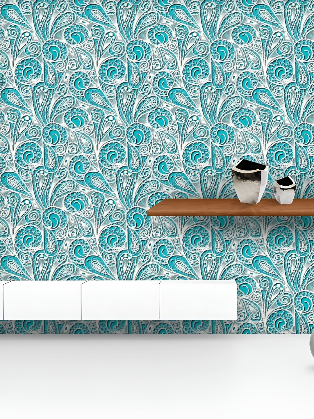 

ArtzFolio Printed UV-Resistant Anti-Bacterial White Lace Pattern Peel & Stick Wallpaper, Multi