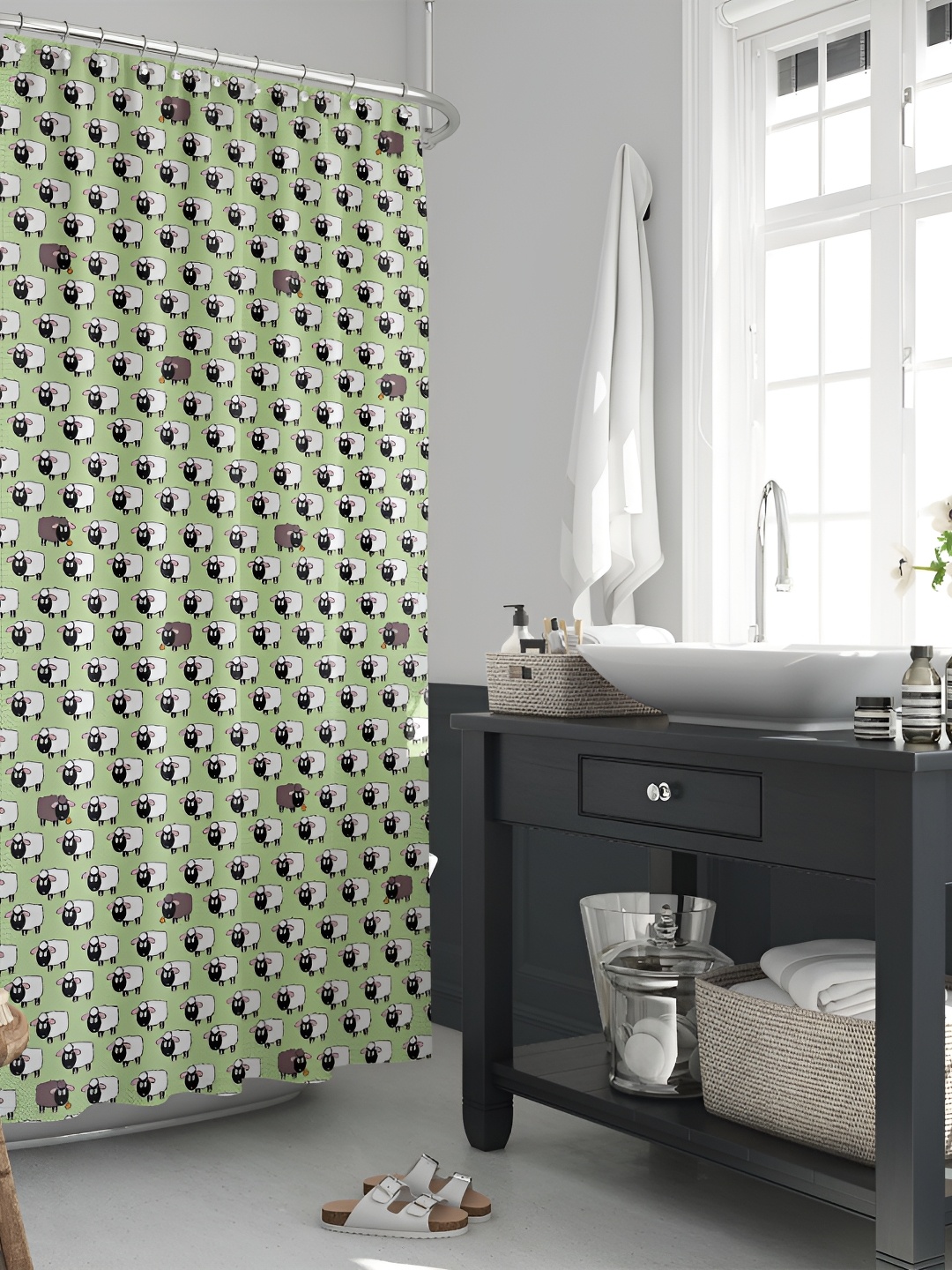 

ArtzFolio Green & White Printed Waterproof Shower Curtains