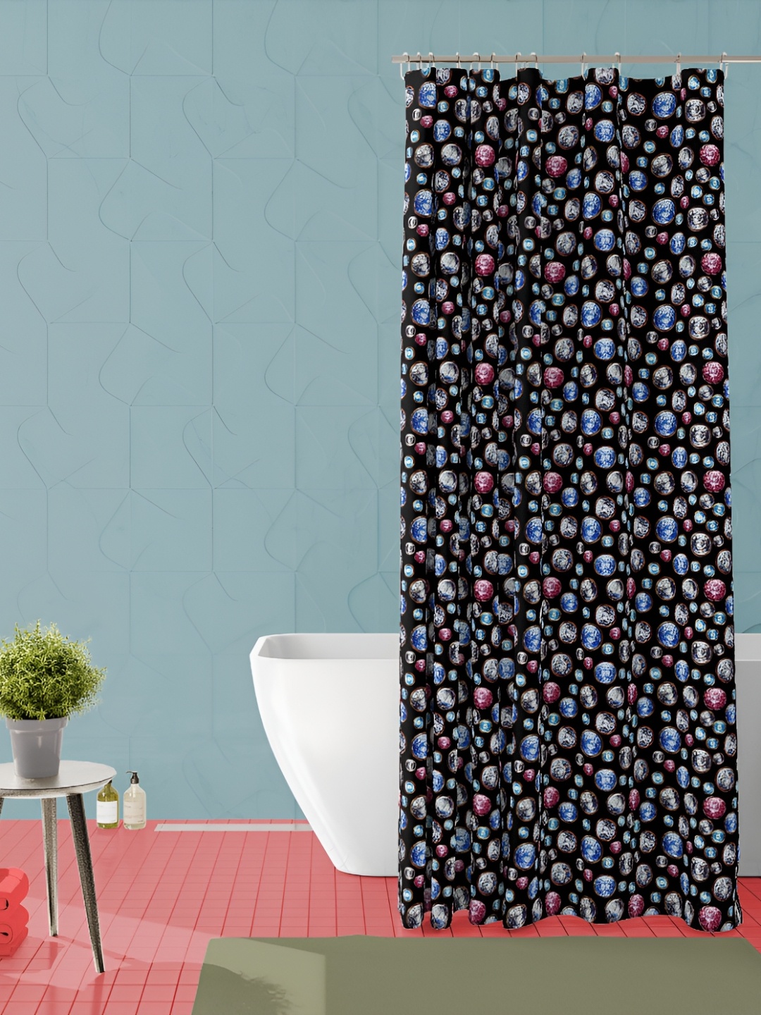 

ArtzFolio Black & Blue Abstract Printed Waterproof Polyester Shower Curtain