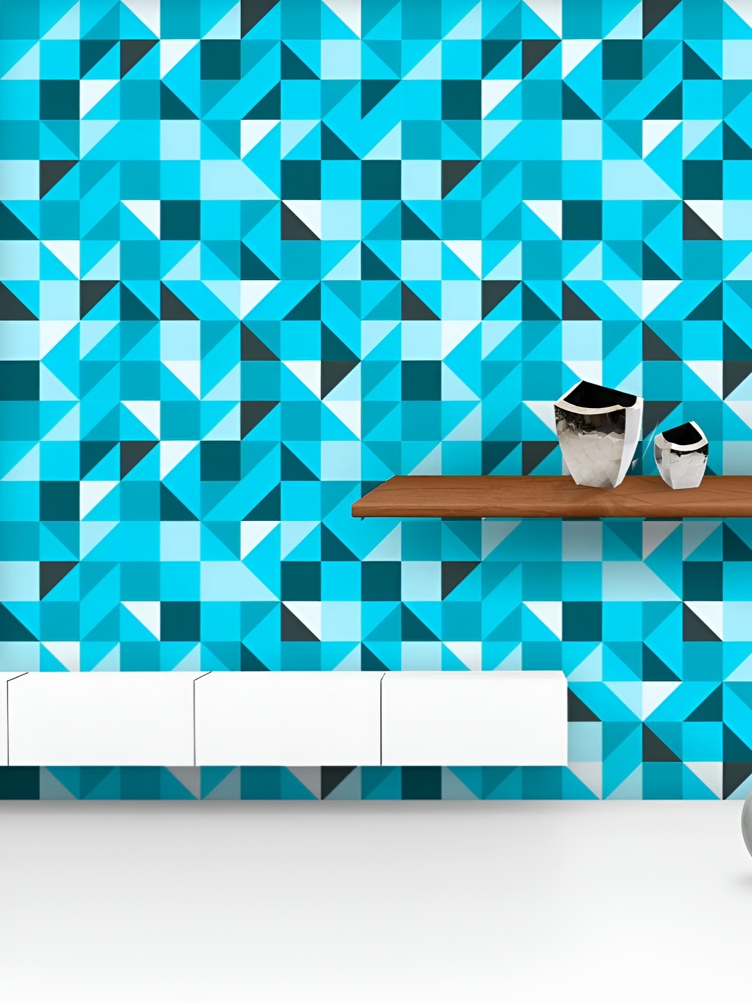 

ArtzFolio Printed UV-Resistant Anti-Bacterial Blue TrianglePeel & Stick Wallpaper, Multi