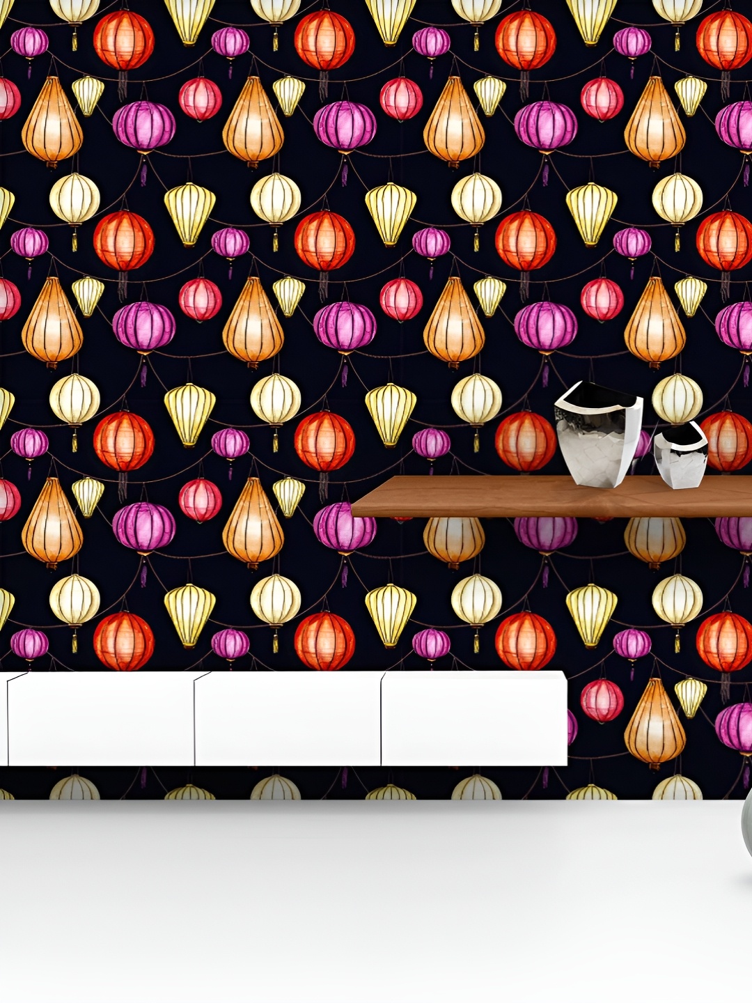 

ArtzFolio Printed UV-Resistant Anti-Bacterial Watercolor Chinese Lantern Peel & Stick Wallpaper, Multi