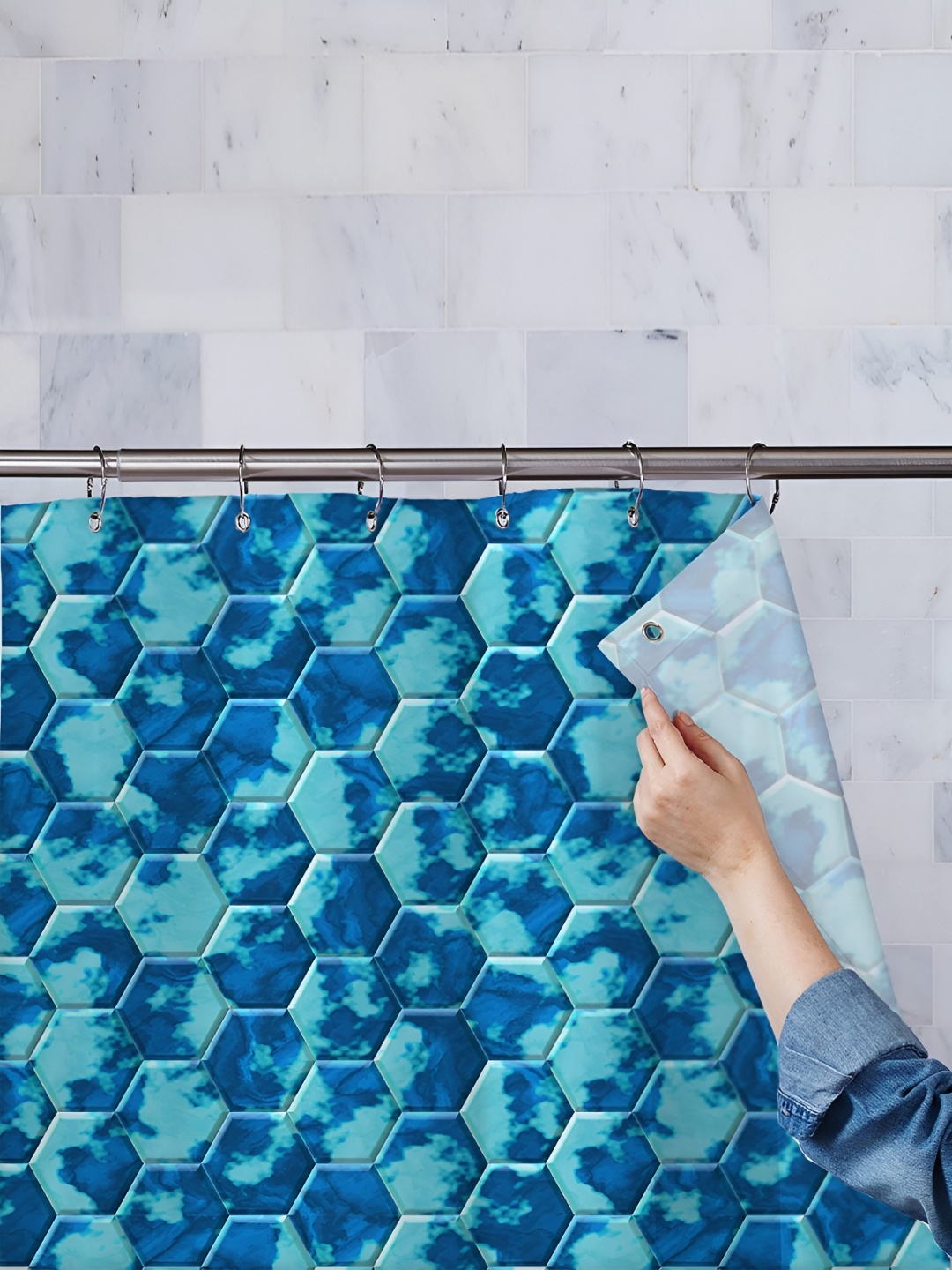

ArtzFolio Blue Printed Waterproof Shower Curtain