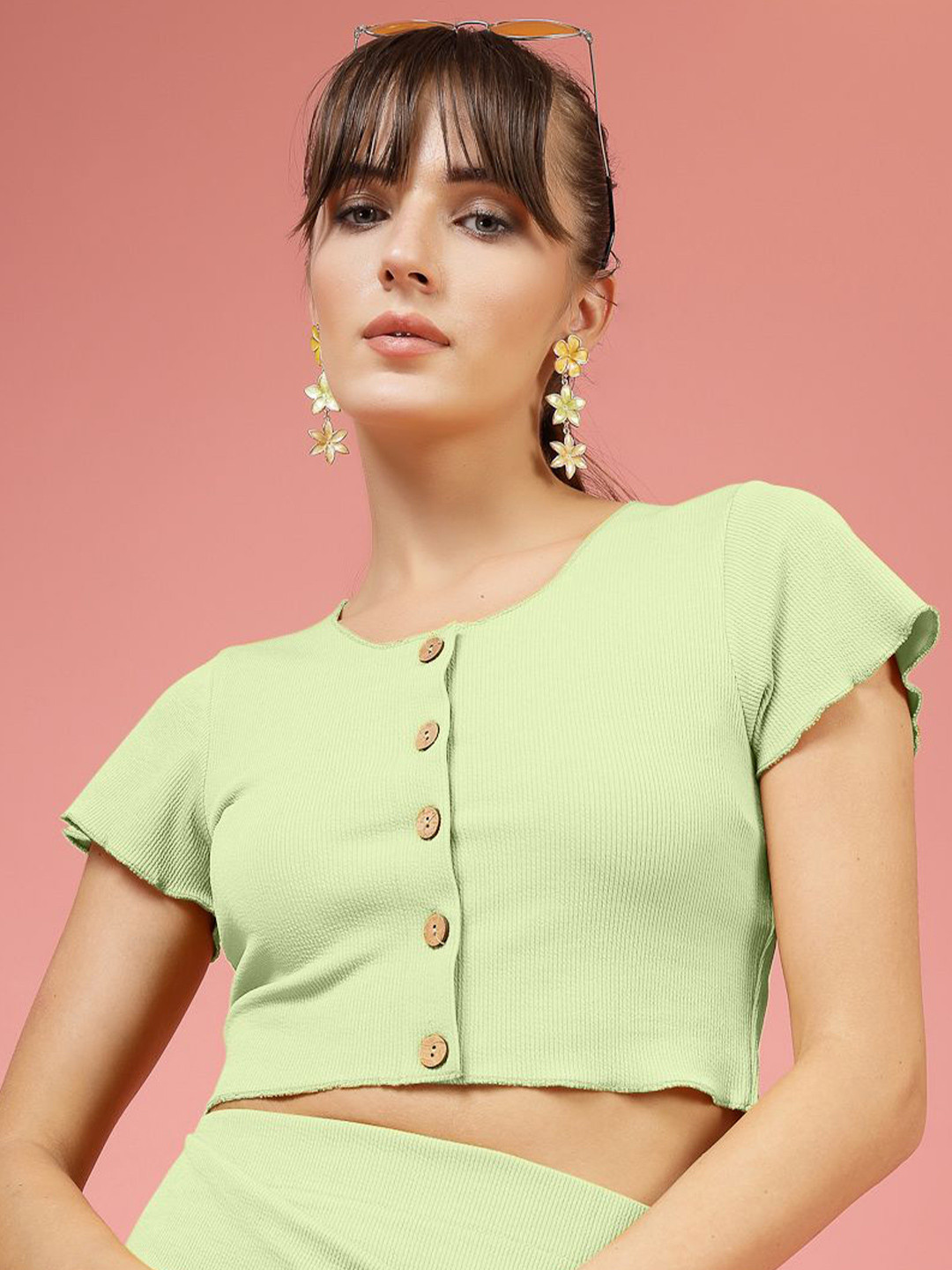 

Oomph! Women Striped Round Neck Crop Top, Green