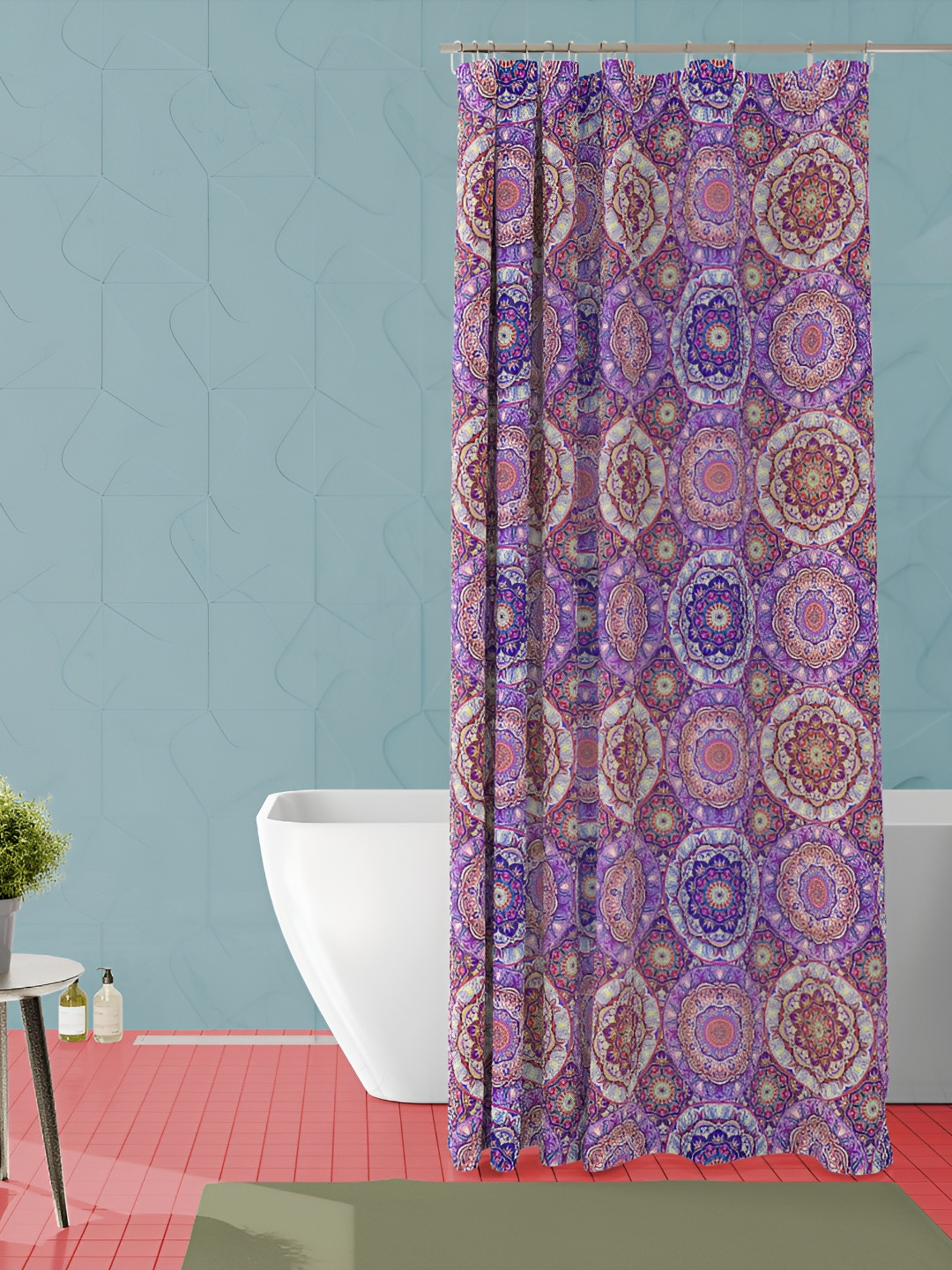 

ArtzFolio Pink & Blue Floral Printed Waterproof Shower Curtain