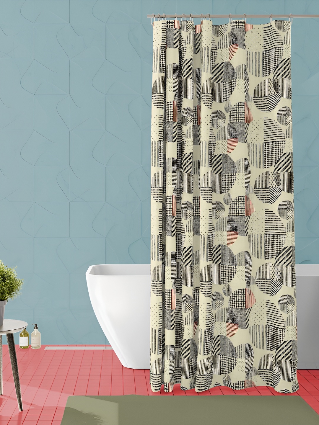

ArtzFolio Beige and Black Geometric Printed Waterproof Shower Curtain