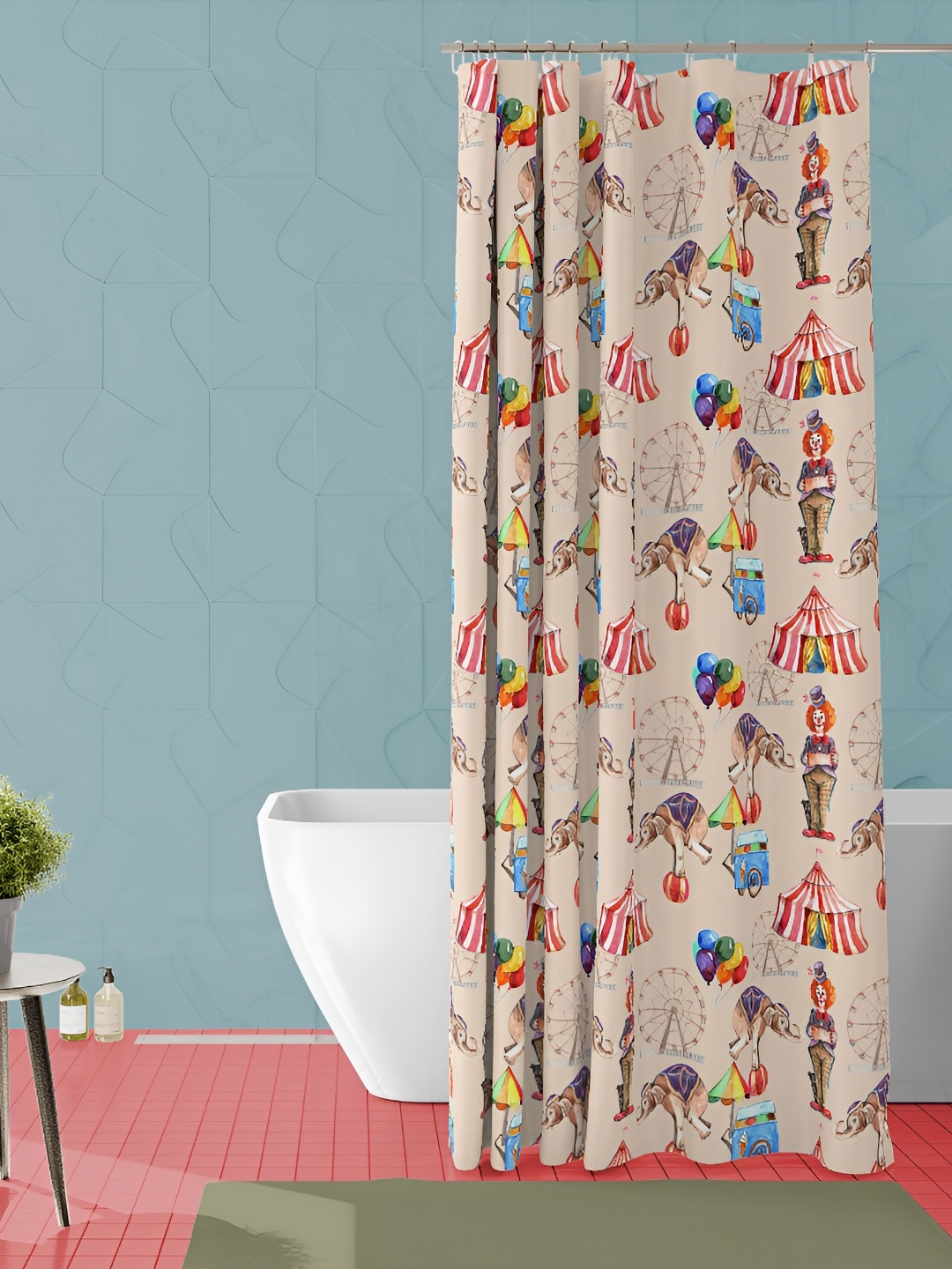 

ArtzFolio Beige & Red Printed Water Proof Shower Curtain