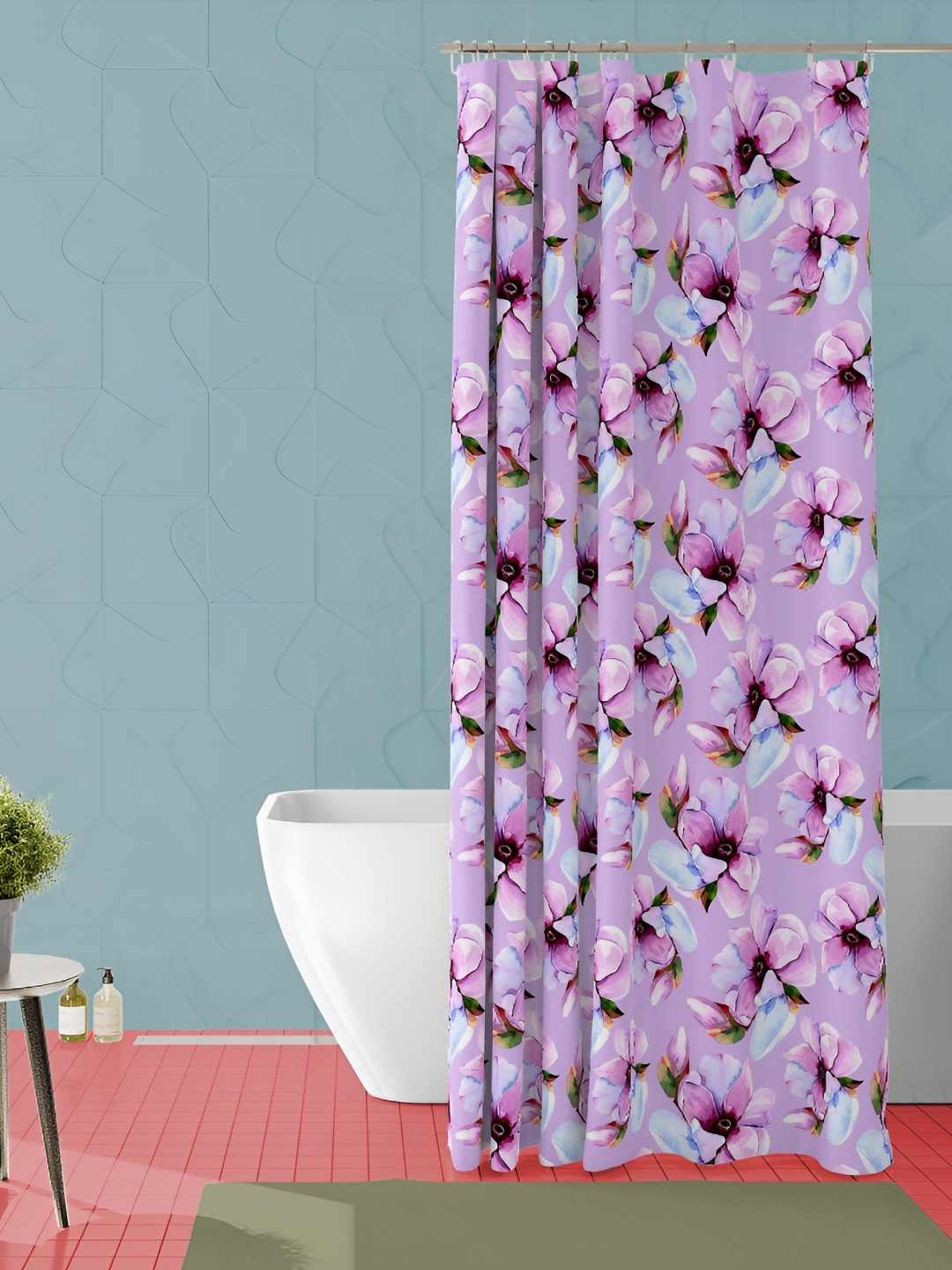 

ArtzFolio Purple & Blue Floral Printed Waterproof Shower Curtain