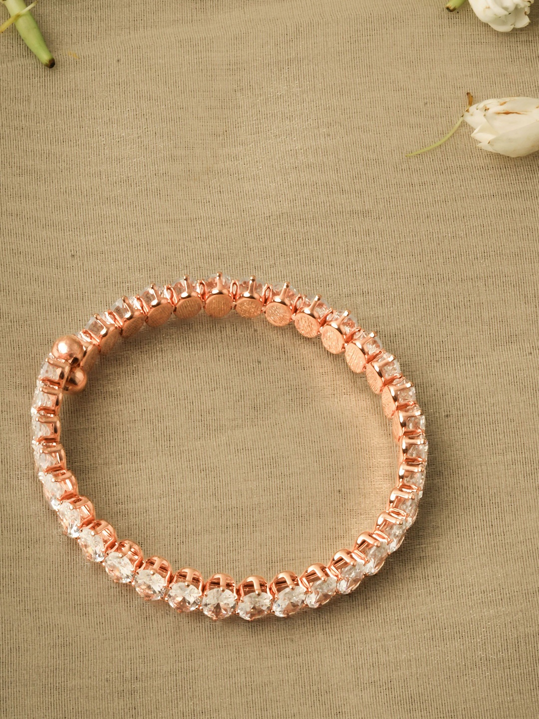 

Mirraw Rose Gold-Plated American Diamond Bangle-Style Bracelet