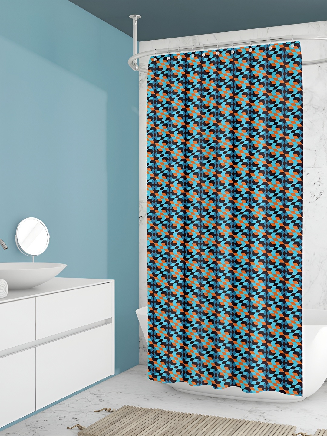 

ArtzFolio Blue and Orange Geometric Printed Waterproof Shower Curtain