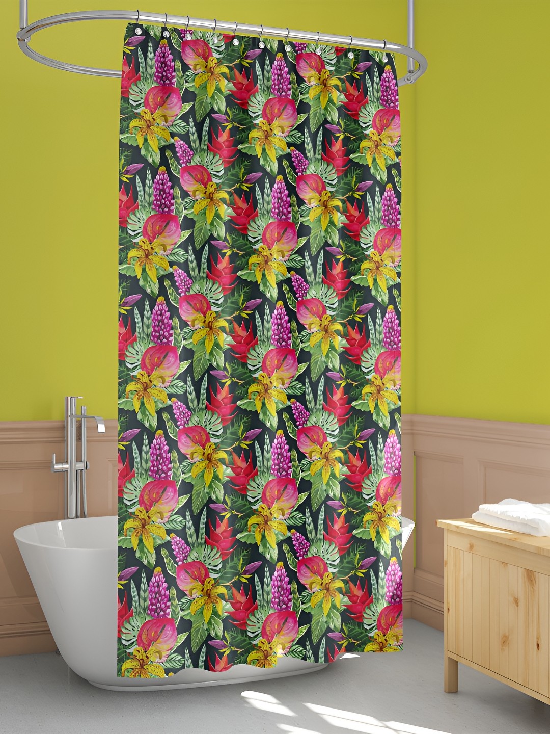 

ArtzFolio Green & Pink Floral Printed Waterproof Shower Curtain