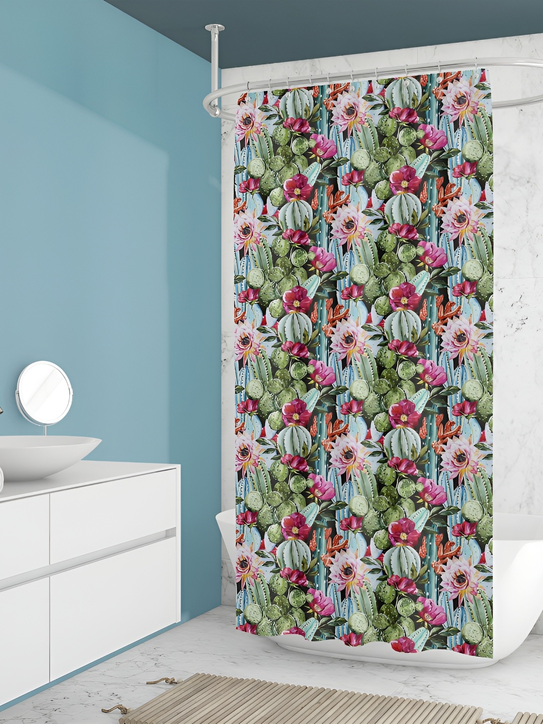 

ArtzFolio Blue & Green Floral Printed Waterproof Shower Curtain