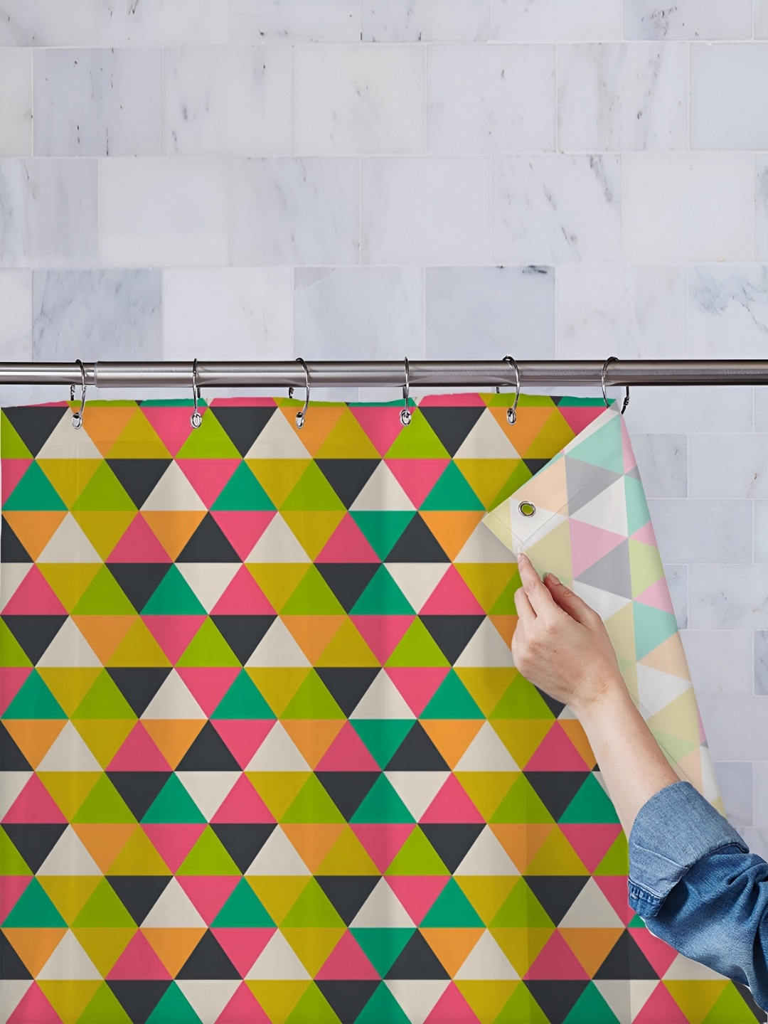 

ArtzFolio Green & Pink Printed Waterproof Shower Curtain