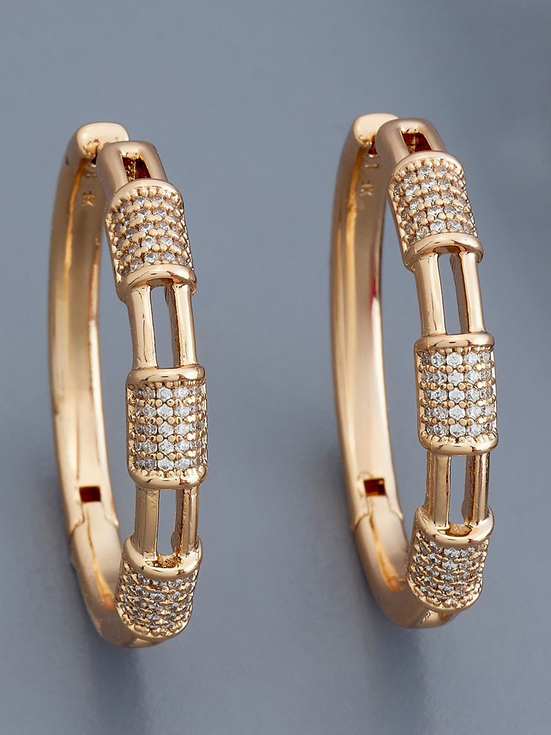 

Kushal's Fashion Jewellery Rose Gold-Plated Zircon Circular Hoop Earrings