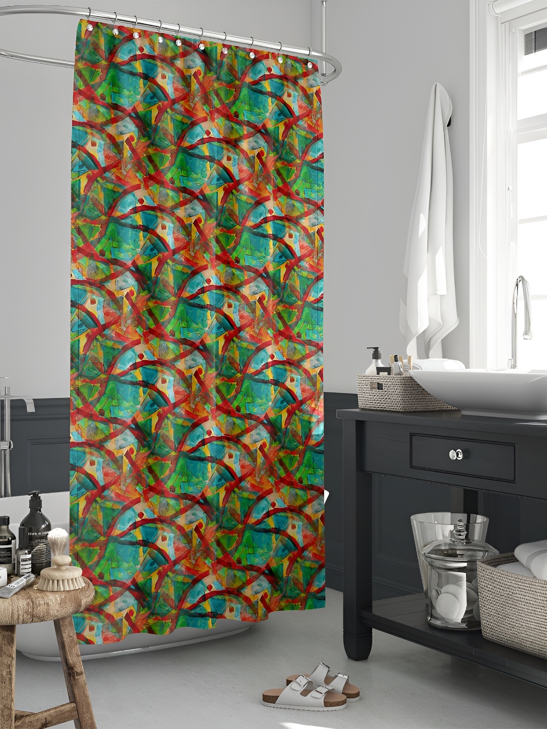 

ArtzFolio Green & Red Printed Waterproof Shower Curtains