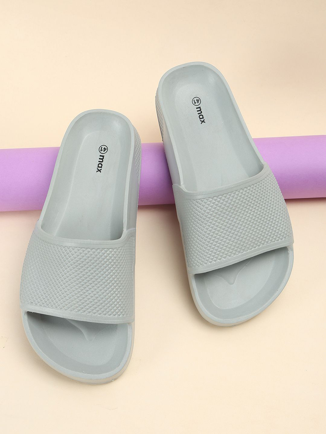

max Men Casual Self Design Sliders Flip Flops, Grey