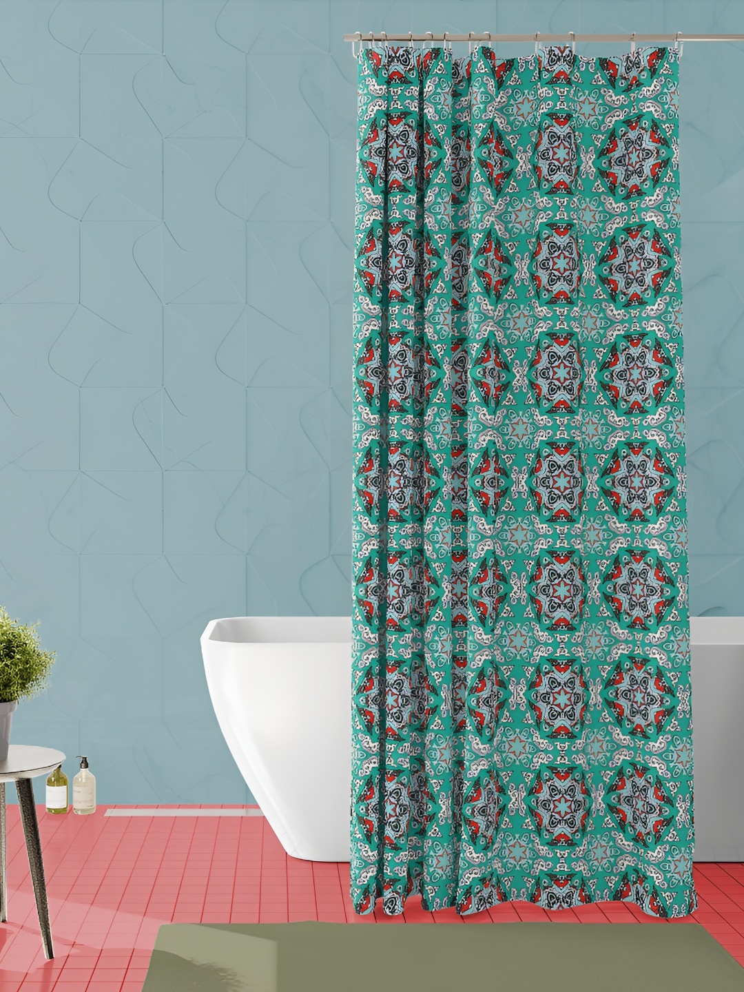 

ArtzFolio Green & Red Ethnic Motifs Waterproof Polyester Shower Curtain