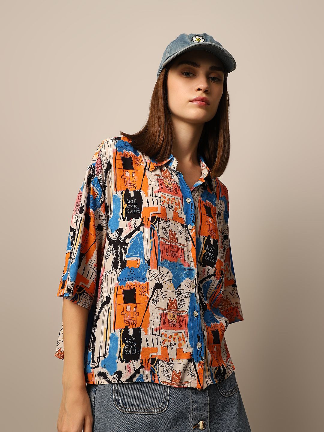 

ONLY Women Spread Collar Typography Printed Casual Shirt, Orange