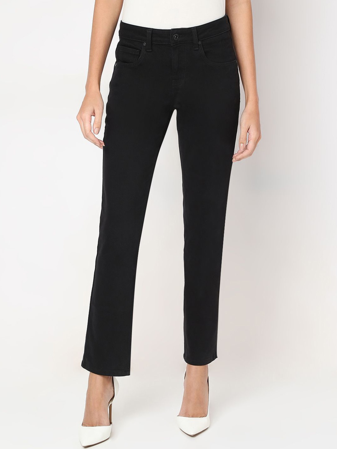 

Vero Moda Women Cotton Straight Fit Stretchable Jeans, Black