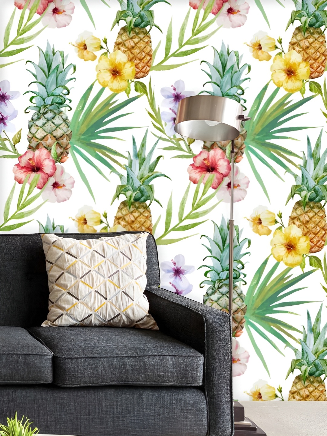 

ArtzFolio Printed UV-Resistant Anti-Bacterial Pineapples HibiscusPeel & Stick Wallpaper, Multi