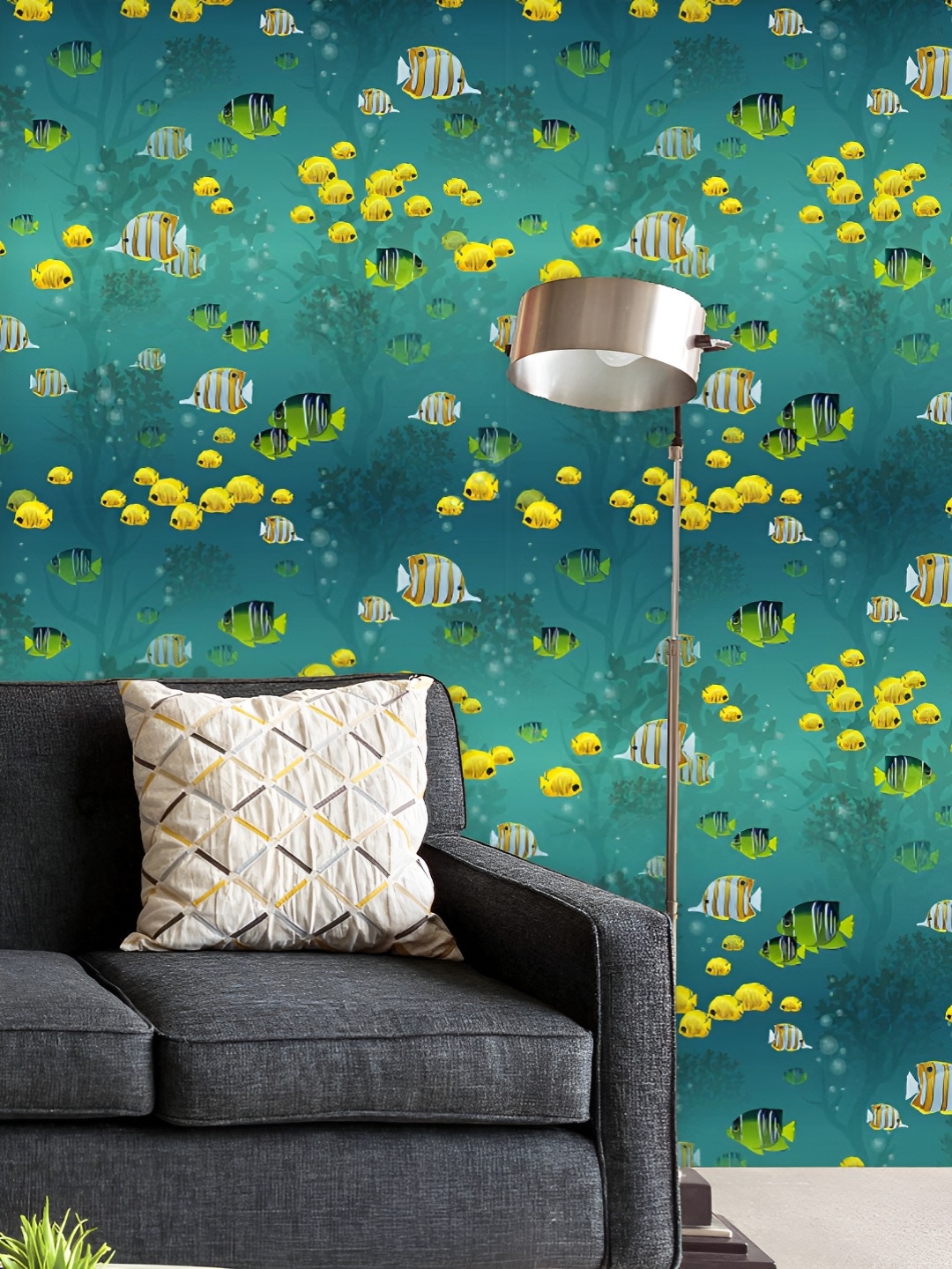 

ArtzFolio Printed UV-Resistant Anti-Bacterial Fishes And Coral Underwater Peel & Stick Wallpaper, Multi
