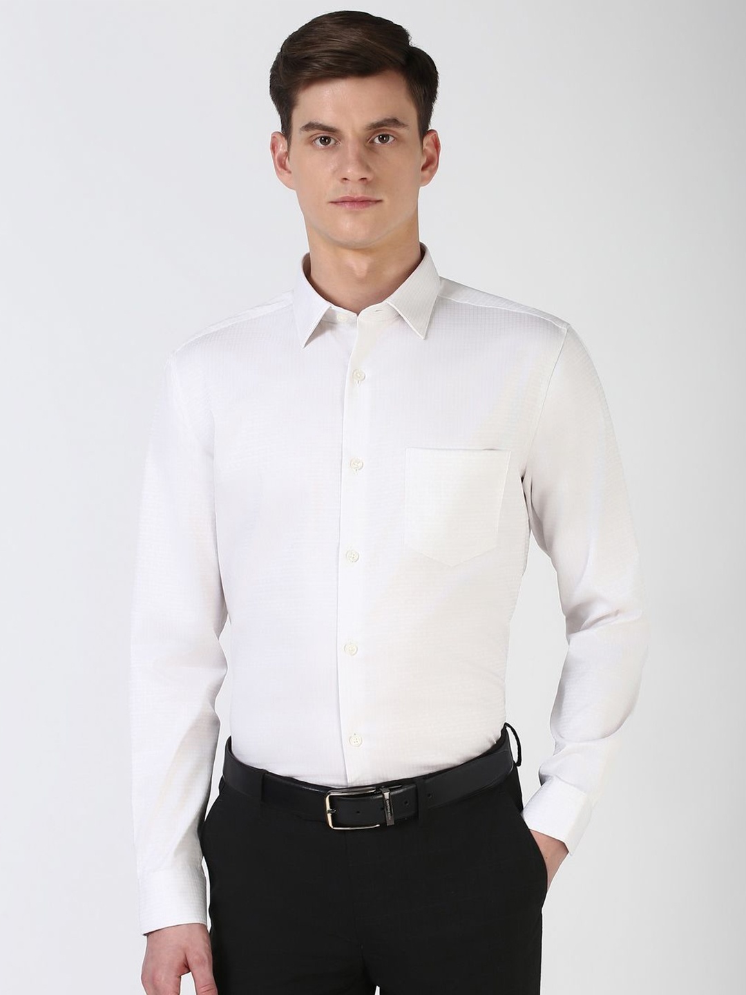 

Peter England Elite Men Spread Collar Checked Cotton Formal Shirt, White