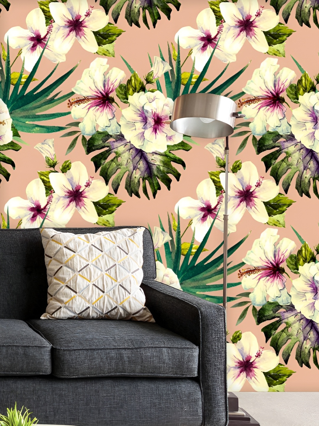 

ArtzFolio Printed UV-Resistant Anti-Bacterial Watercolor Hibiscus Peel & Stick Wallpaper, Multi