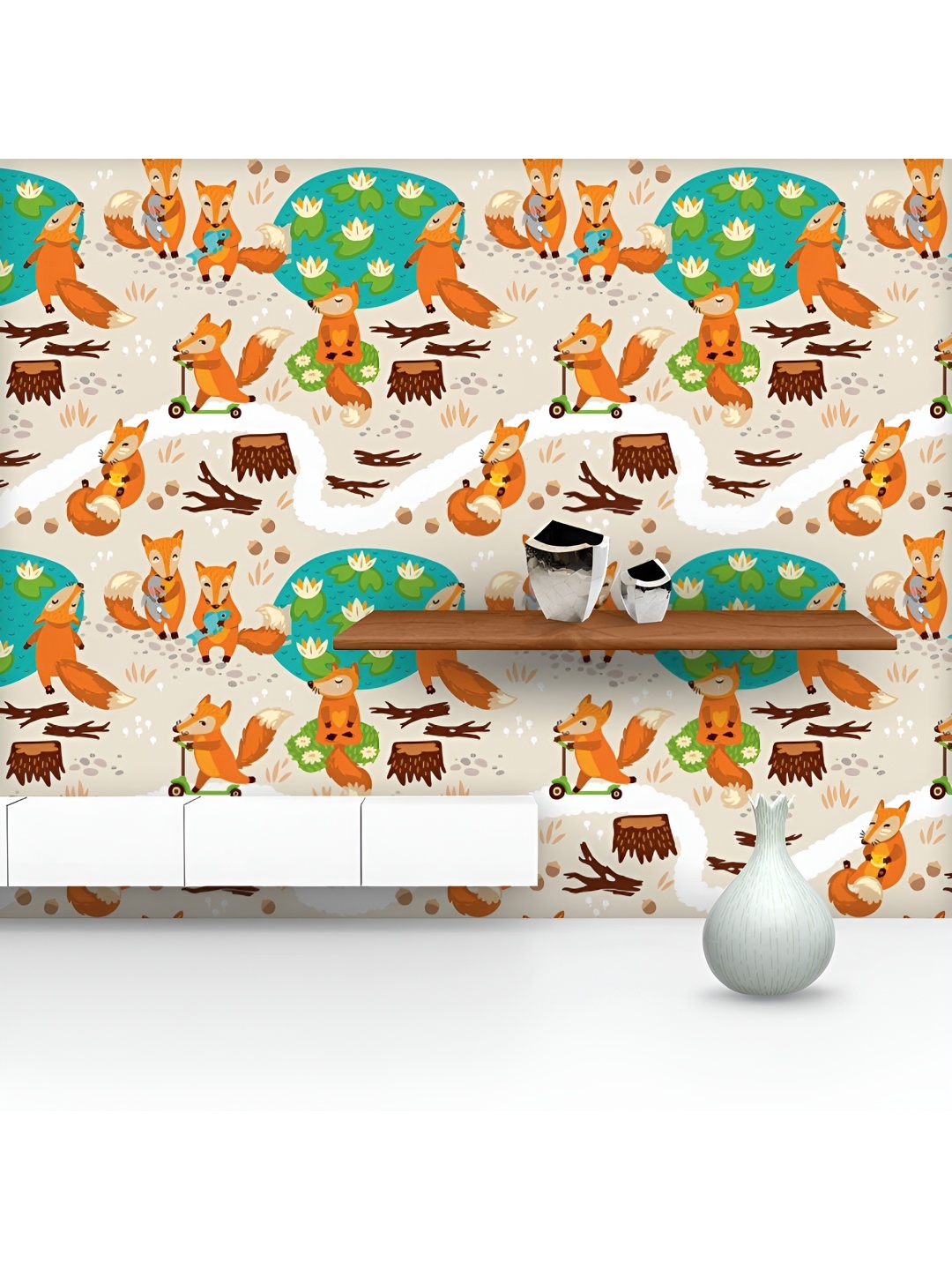 

ArtzFolio Printed UV-Resistant Anti-Bacterial Cute Little Fox Peel & Stick Wallpaper, Multi