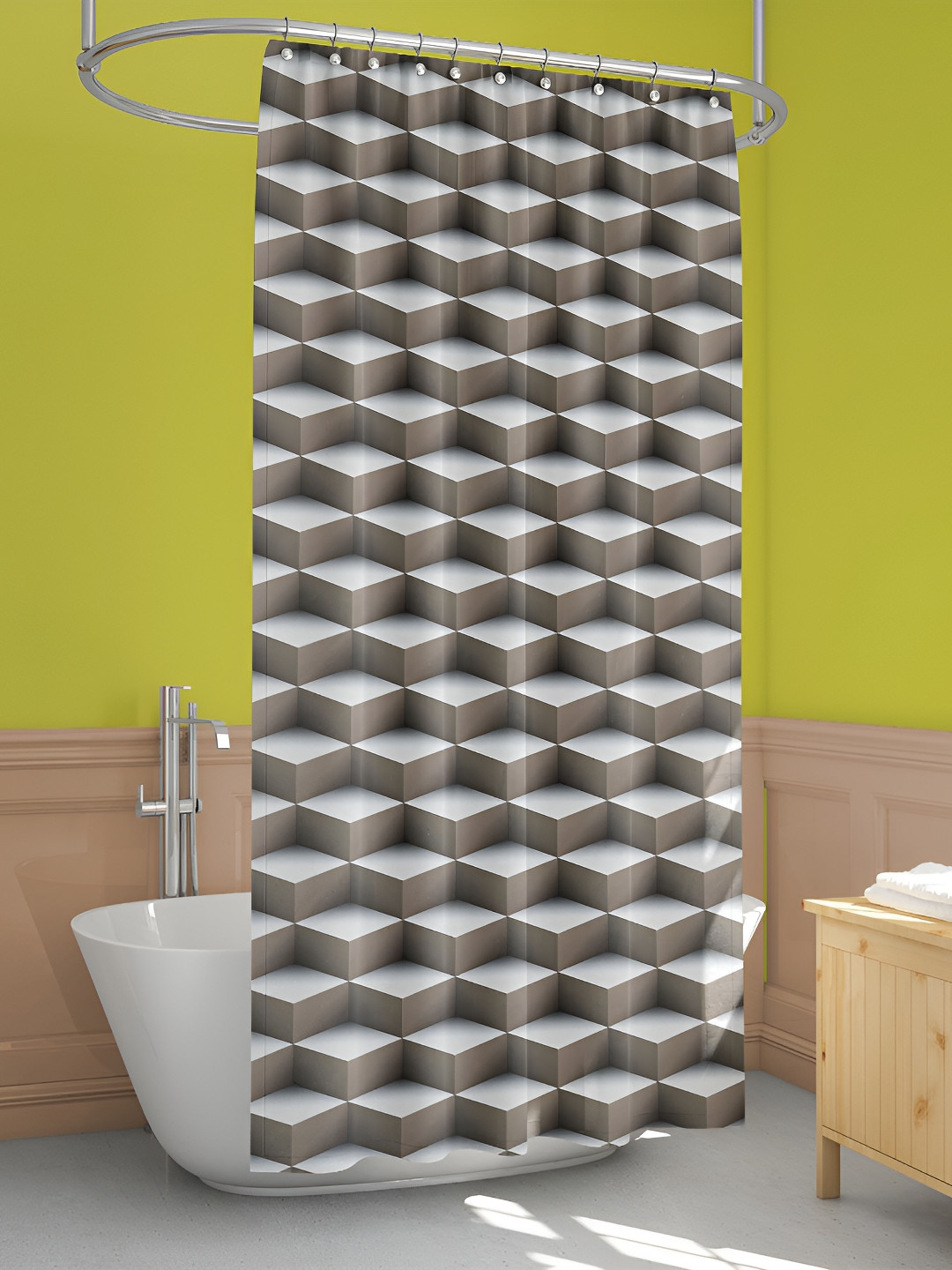

ArtzFolio Grey Geometric Printed Waterproof Shower Curtain