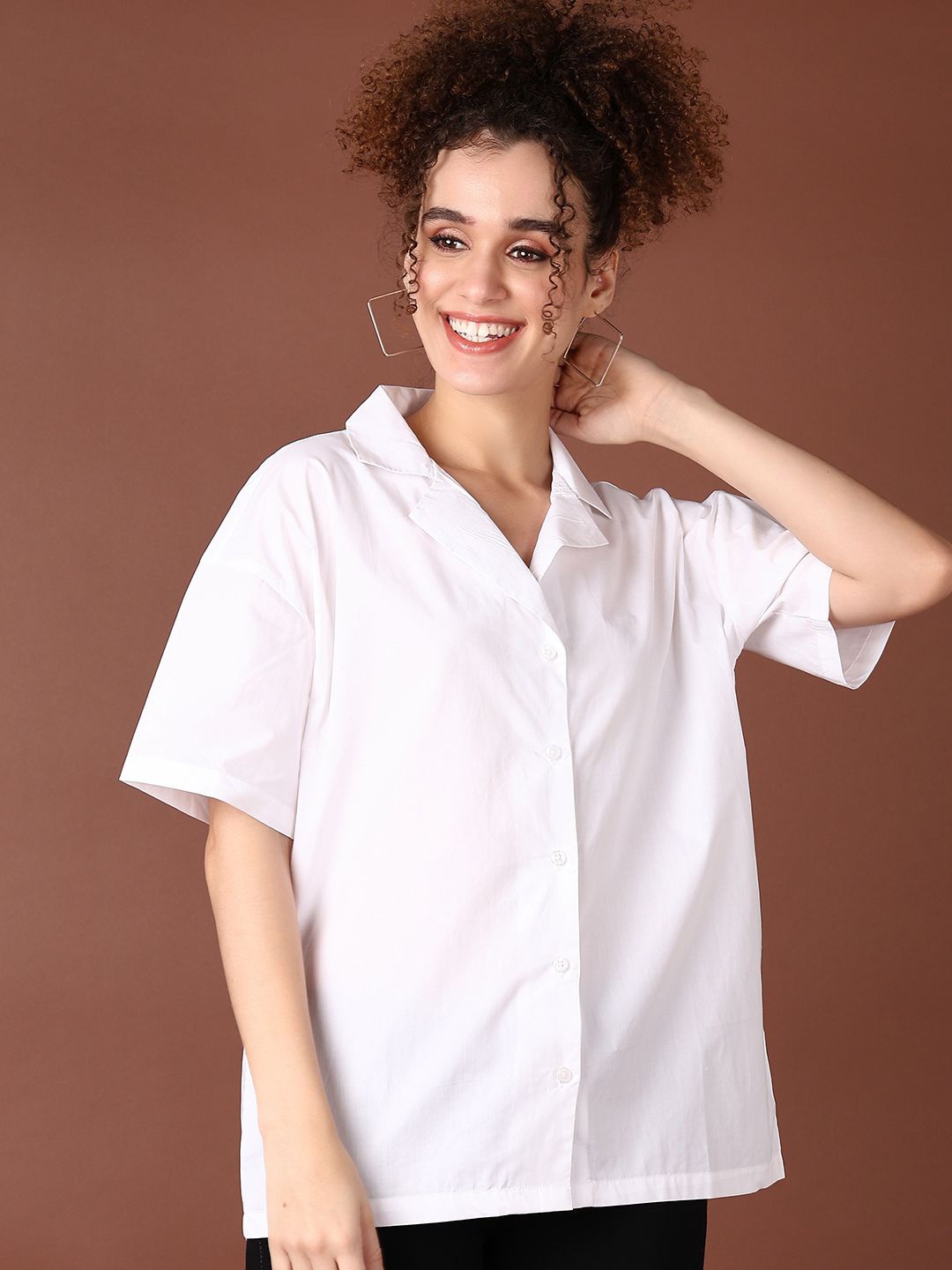 

V-Mart Women Spread Collar Solid Cotton Casual Shirt, White