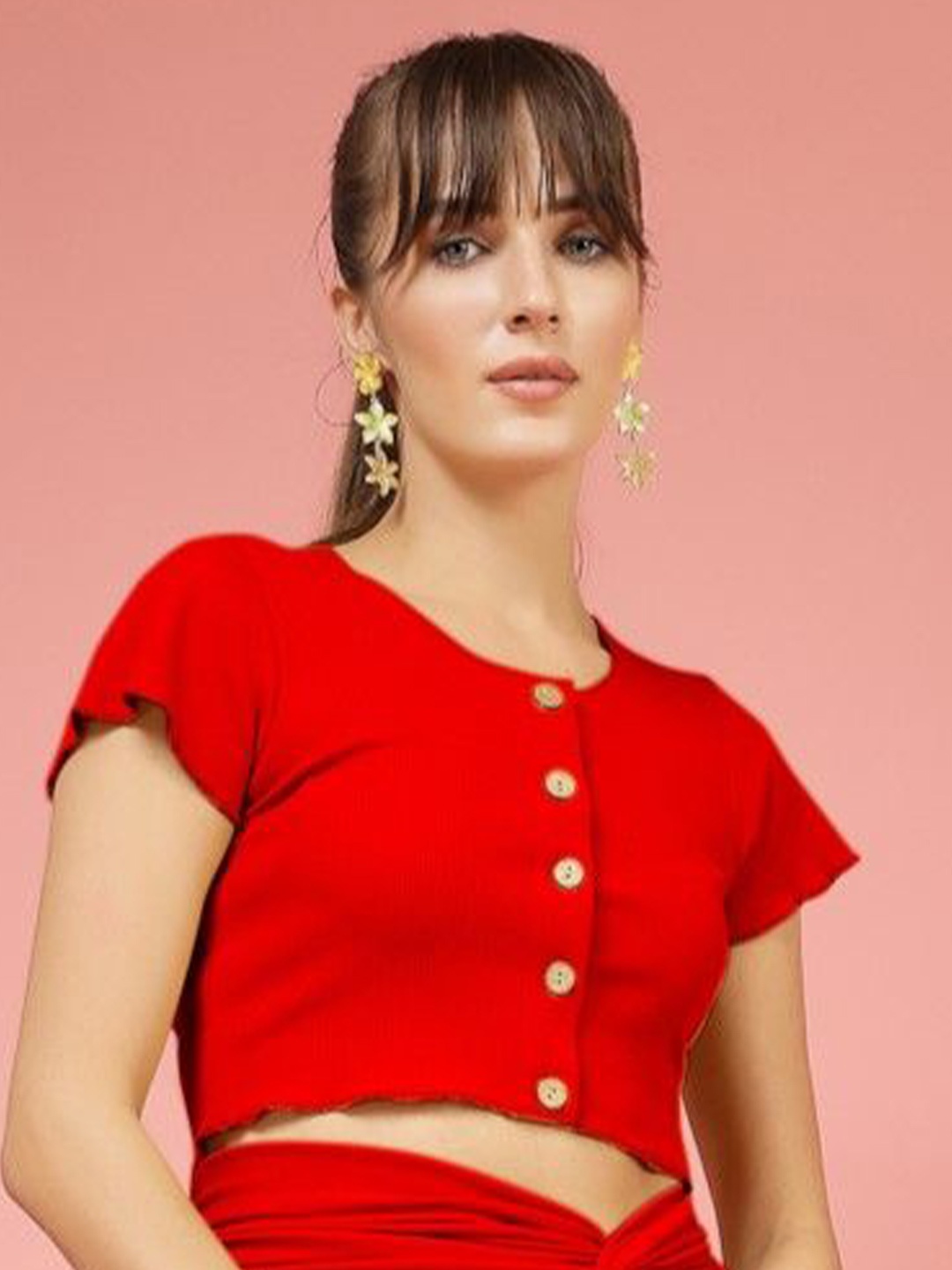 

Oomph! Women Round Neck Crop Top, Red