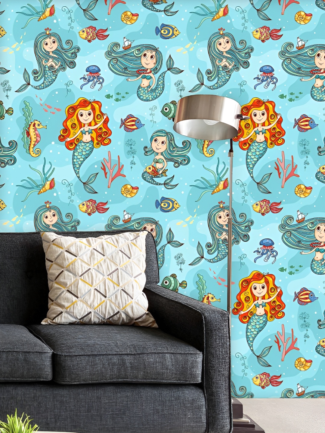 

ArtzFolio Printed UV-Resistant Anti-Bacterial Cute Mermaids Pattern Peel & Stick Wallpaper, Multi