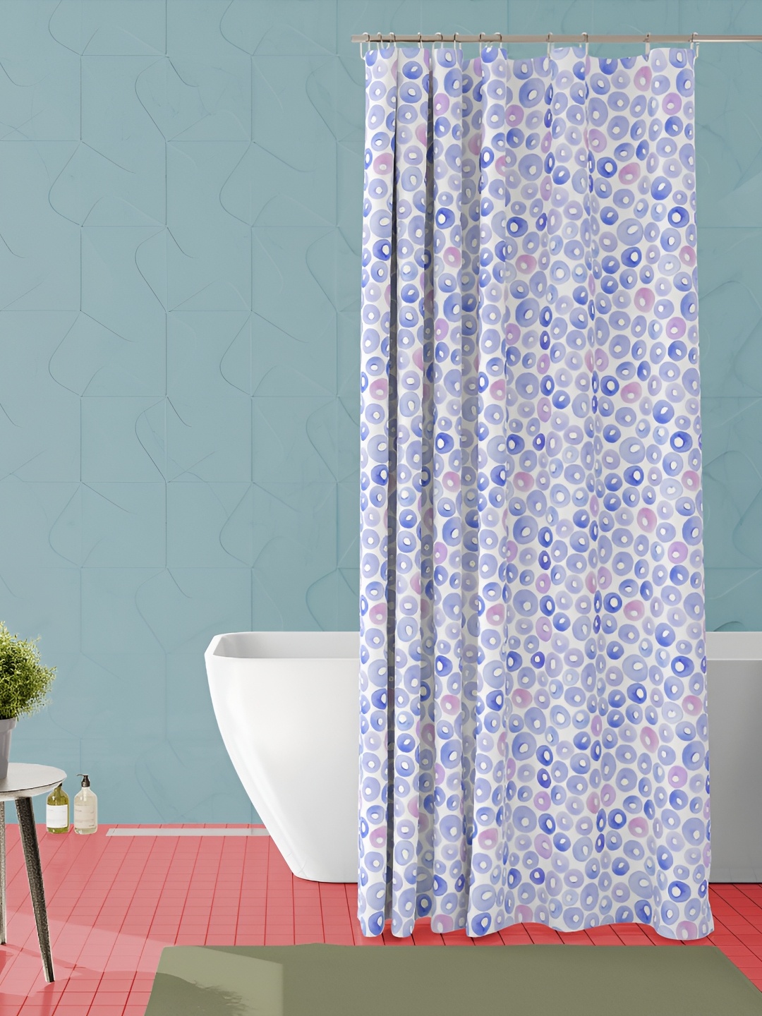 

ArtzFolio White & Blue Geometric Printed Waterproof Shower Curtain