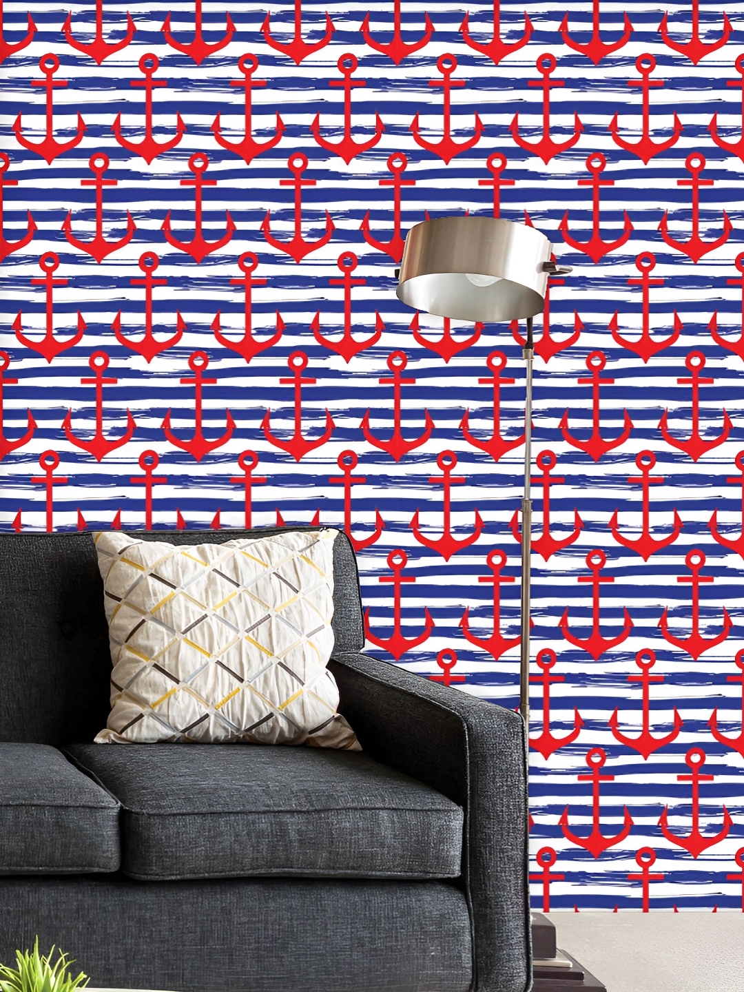 

ArtzFolio Printed UV-Resistant Anti-Bacterial Anchors On Stripes Peel & Stick Wallpaper, Multi