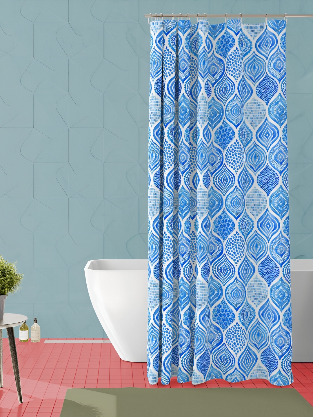 

ArtzFolio Blue & White Printed Waterproof Shower Curtain