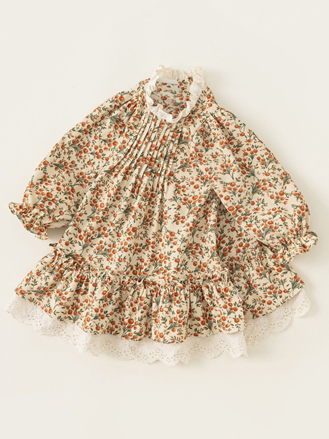 

LULU & SKY Girls Floral Printed Drop - Waist Dress, Orange