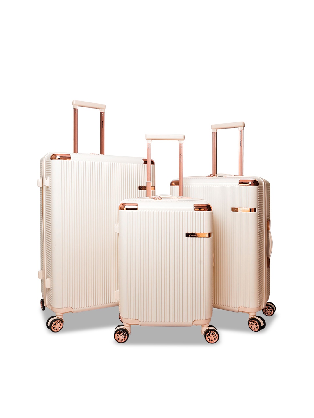 

REDHORNS 3-Pcs Textured Hard-Sided Large, Medium & Cabin Trolley Bag, Beige