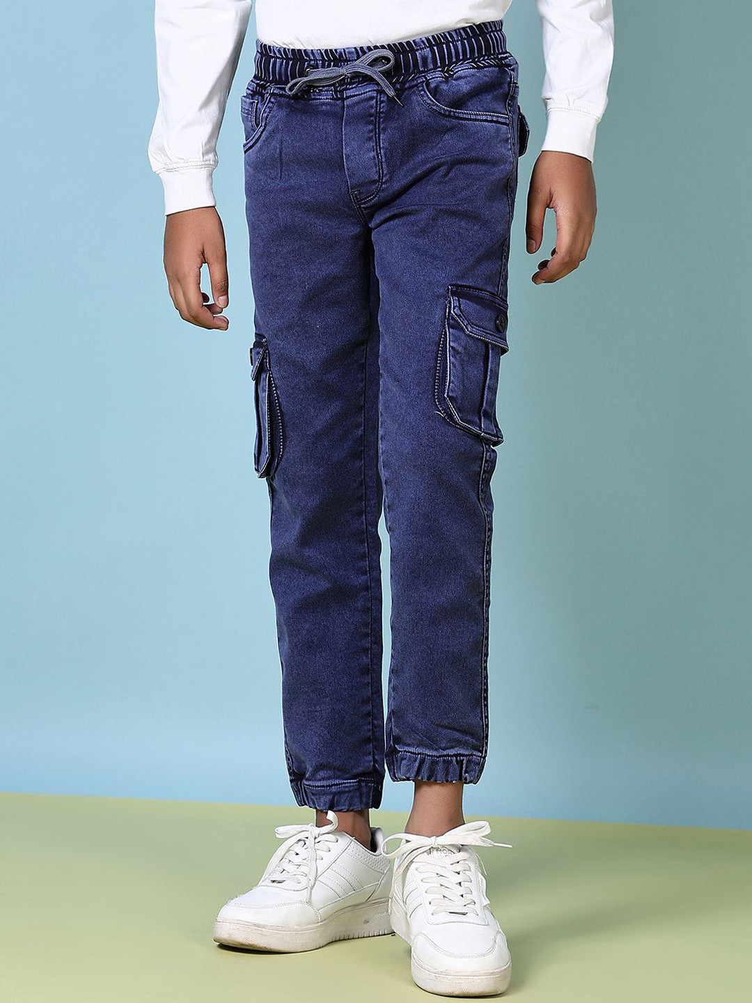 

V-Mart Boys Light Fade Stretchable Joggers Jeans, Blue