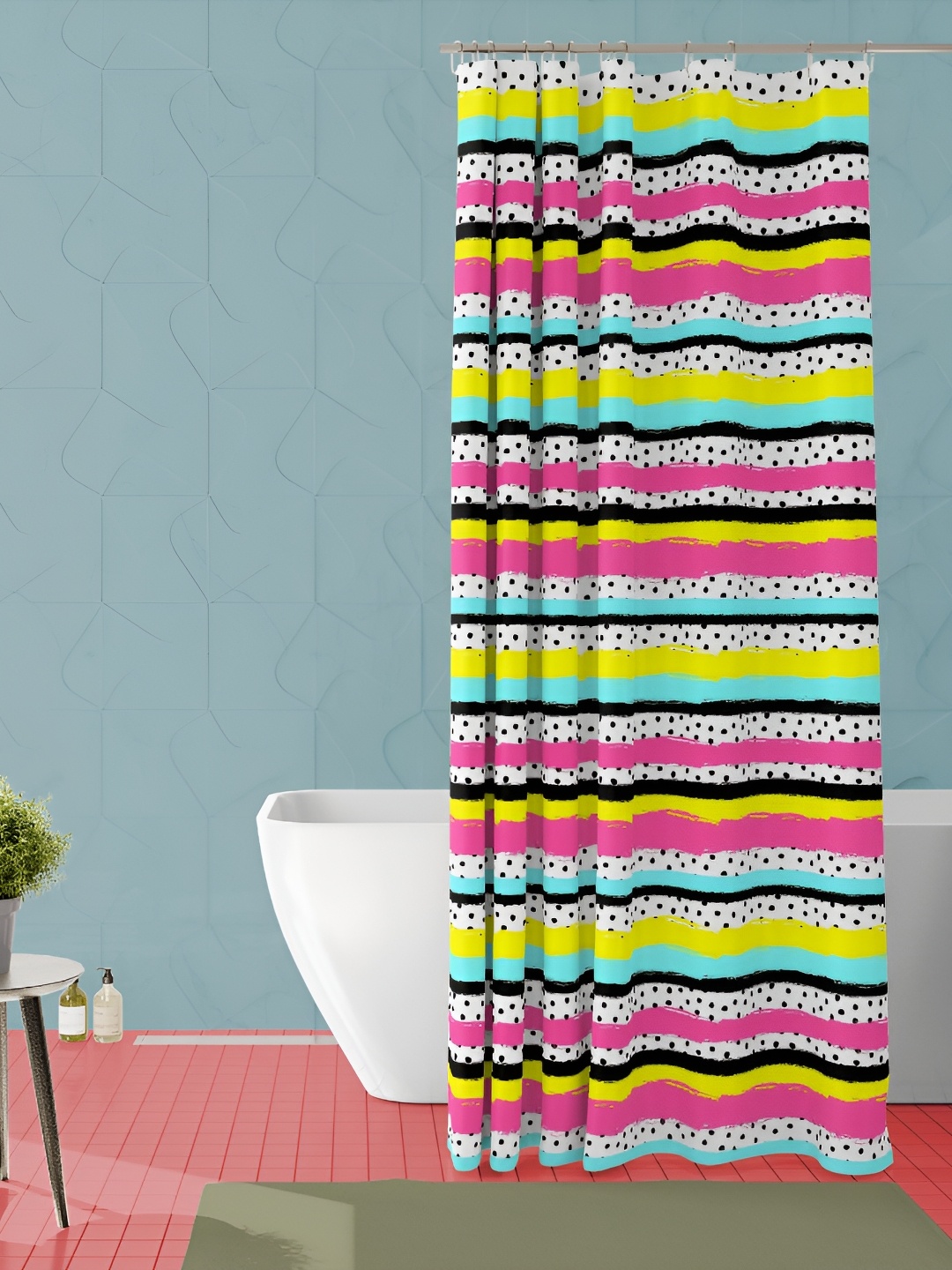 

ArtzFolio Pink & Yellow Striped Printed Waterproof Shower Curtain