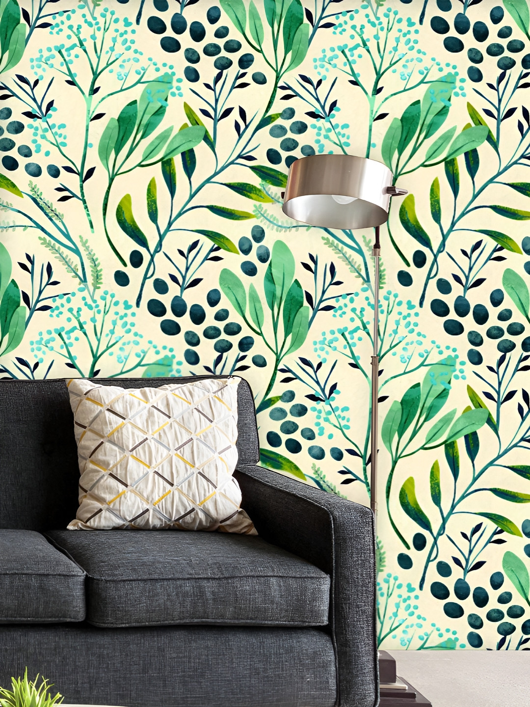 

ArtzFolio Printed UV-Resistant Anti-Bacterial Green Floral Leaves Peel & Stick Wallpaper, Multi